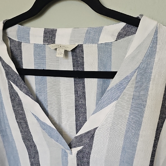 Lucky Brand Linen Blend Oversized Blue and White Striped Tie Front Shirt XL - Picture 3 of 8